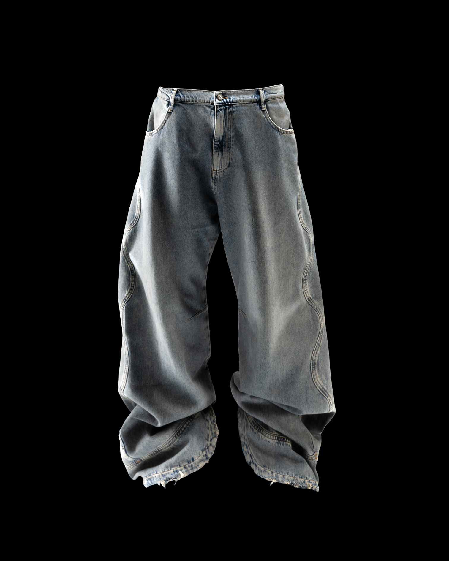 【BAON】Honni Herringbone Washing Denim Pants Wavy Jeans - Stone Blue – Huni Design